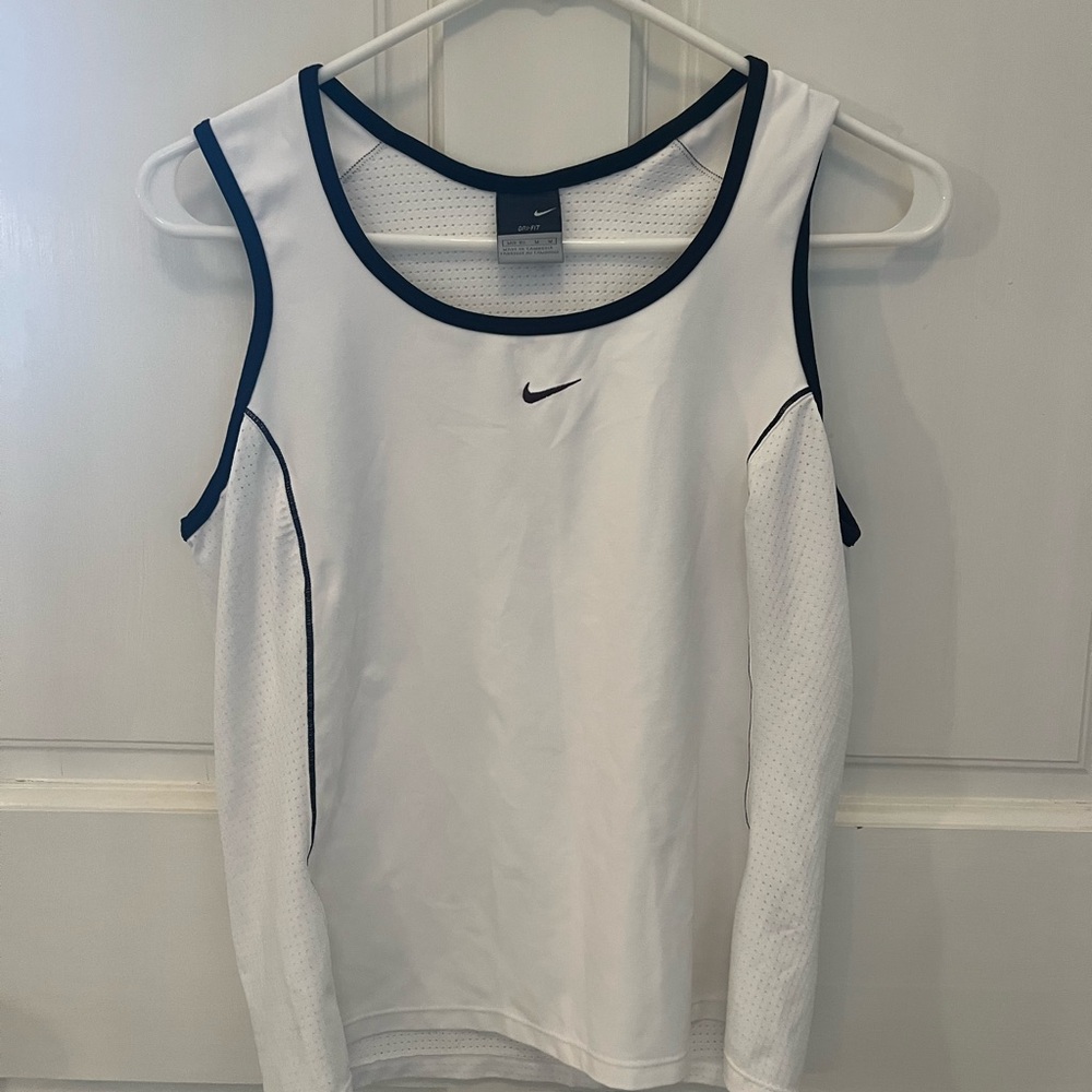 Nike White and Black Fitted Sleeveless Tank Top